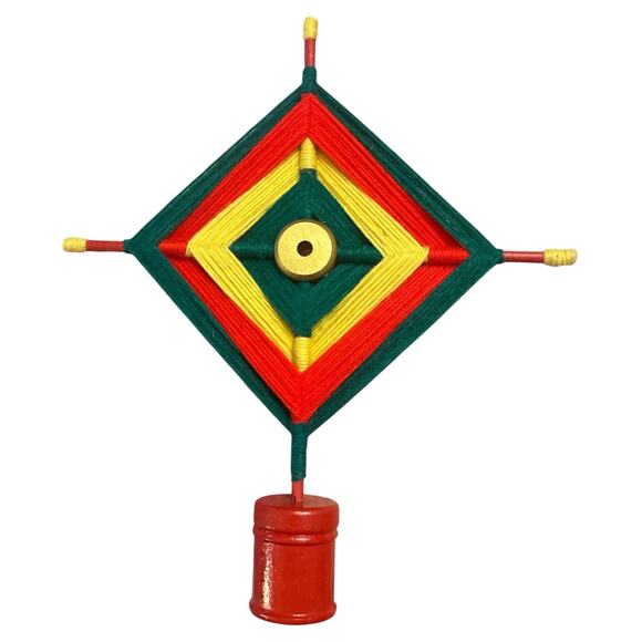 Vintage Handmade God's Eye Ojo De Dios Wooden Yarn Decor Red Yellow Green - Picture 3 of 4